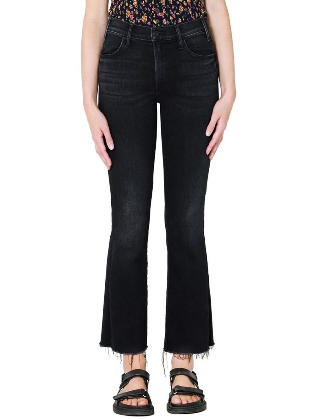 MOTHER Black Cropped Flare Jeans